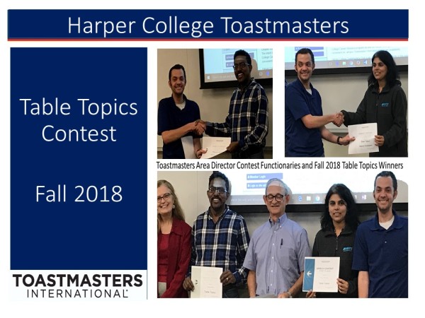 Harper College Toastmasters Club Table Topics Fall 2018